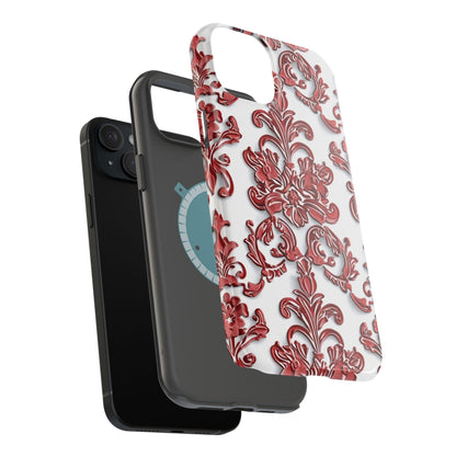 Floral Damask Phone Case — Red Scrolled Impact - Resistant Magnetic Case - DIGITAL X