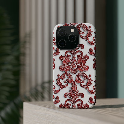 Floral Damask Phone Case — Red Scrolled Impact - Resistant Magnetic Case - DIGITAL X