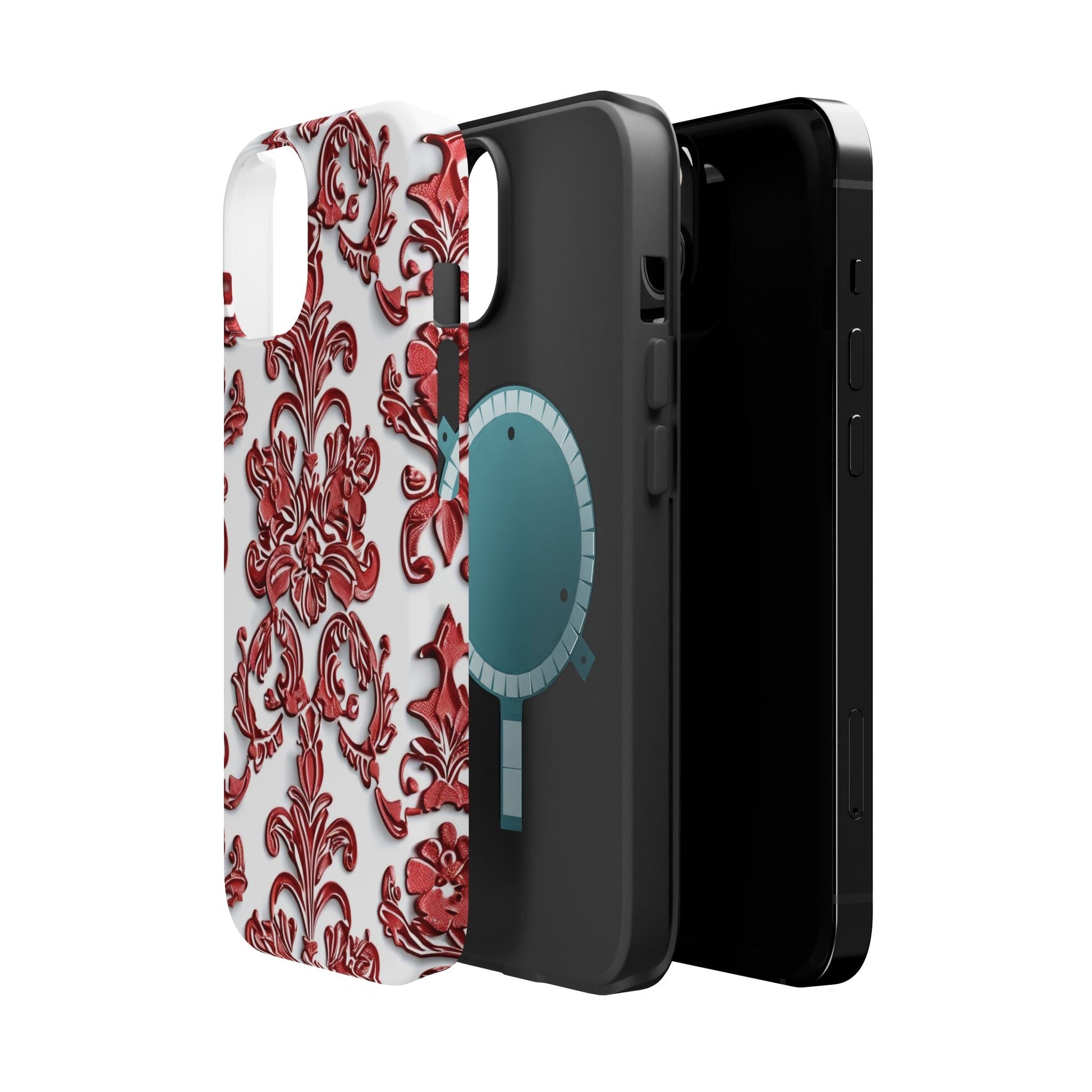 Floral Damask Phone Case — Red Scrolled Impact - Resistant Magnetic Case - DIGITAL X