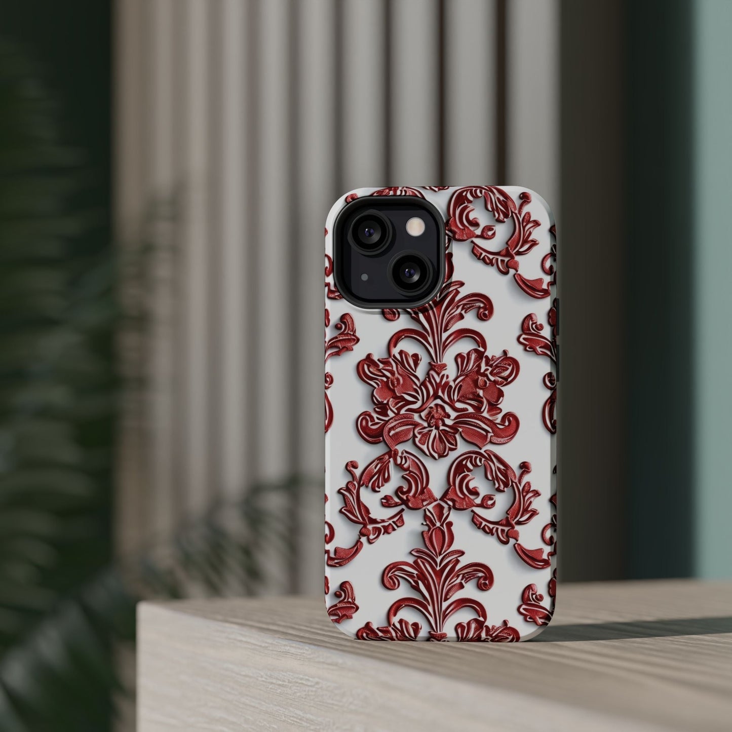 Floral Damask Phone Case — Red Scrolled Impact - Resistant Magnetic Case - DIGITAL X