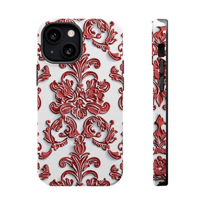 Floral Damask Phone Case — Red Scrolled Impact - Resistant Magnetic Case - DIGITAL X