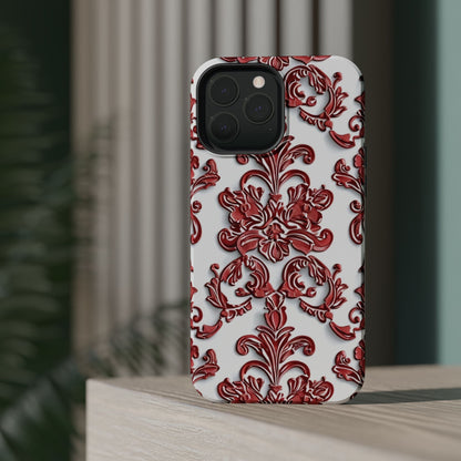 Floral Damask Phone Case — Red Scrolled Impact - Resistant Magnetic Case - DIGITAL X