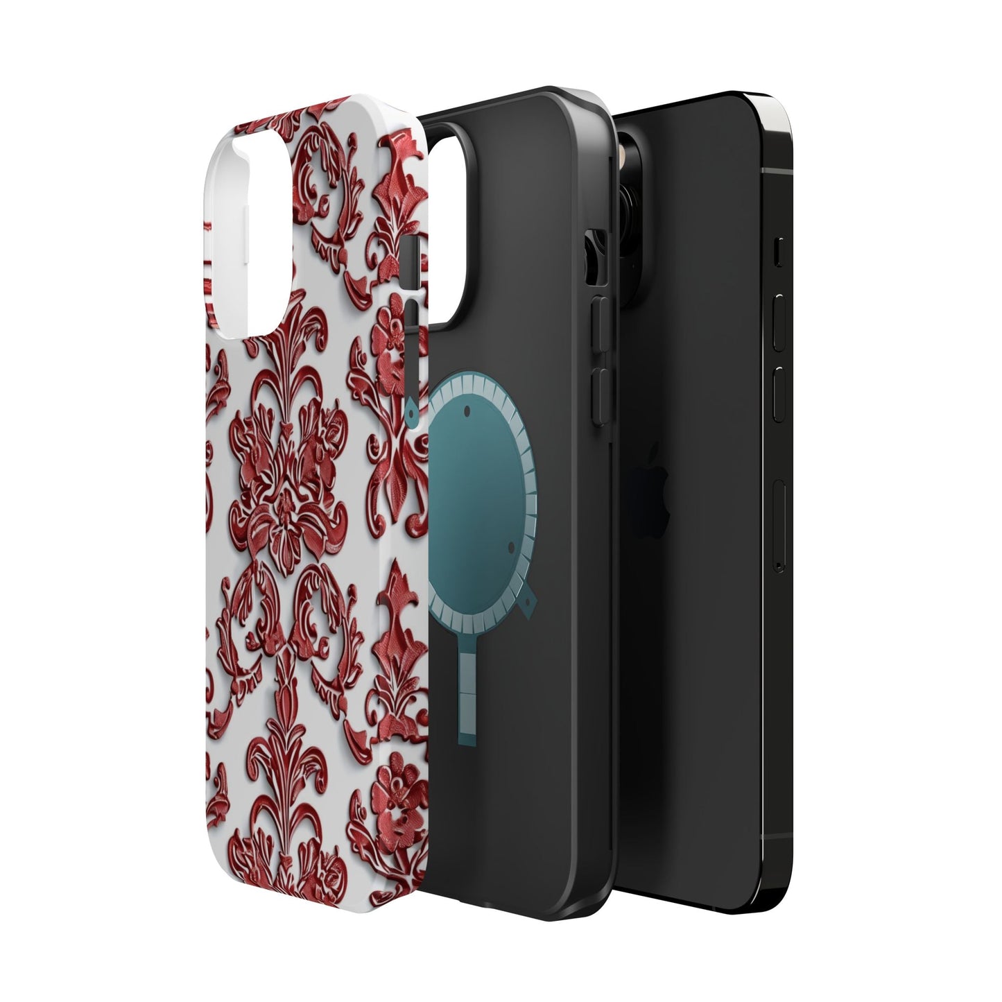 Floral Damask Phone Case — Red Scrolled Impact - Resistant Magnetic Case - DIGITAL X
