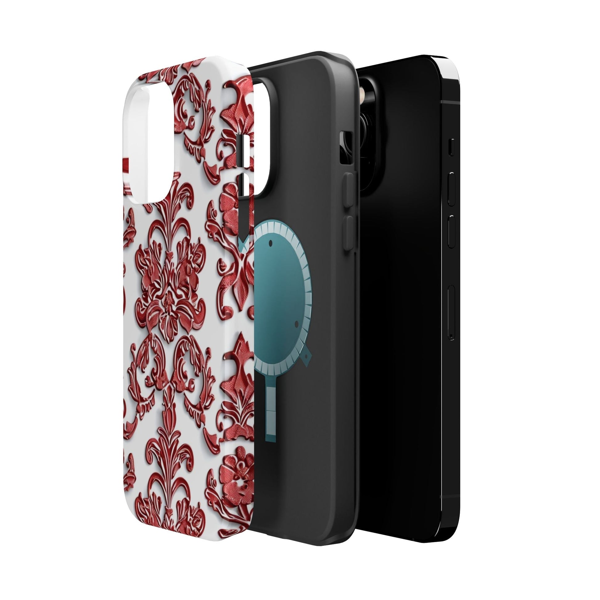 Floral Damask Phone Case — Red Scrolled Impact - Resistant Magnetic Case - DIGITAL X