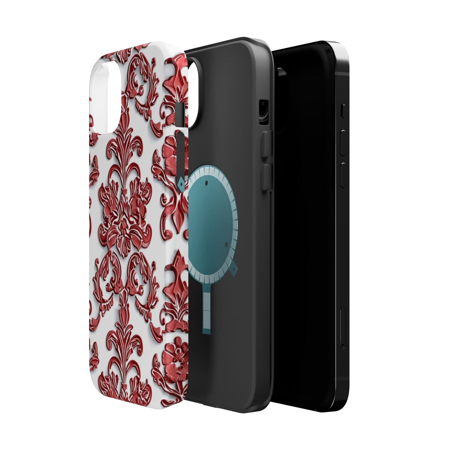 Floral Damask Phone Case — Red Scrolled Impact - Resistant Magnetic Case - DIGITAL X