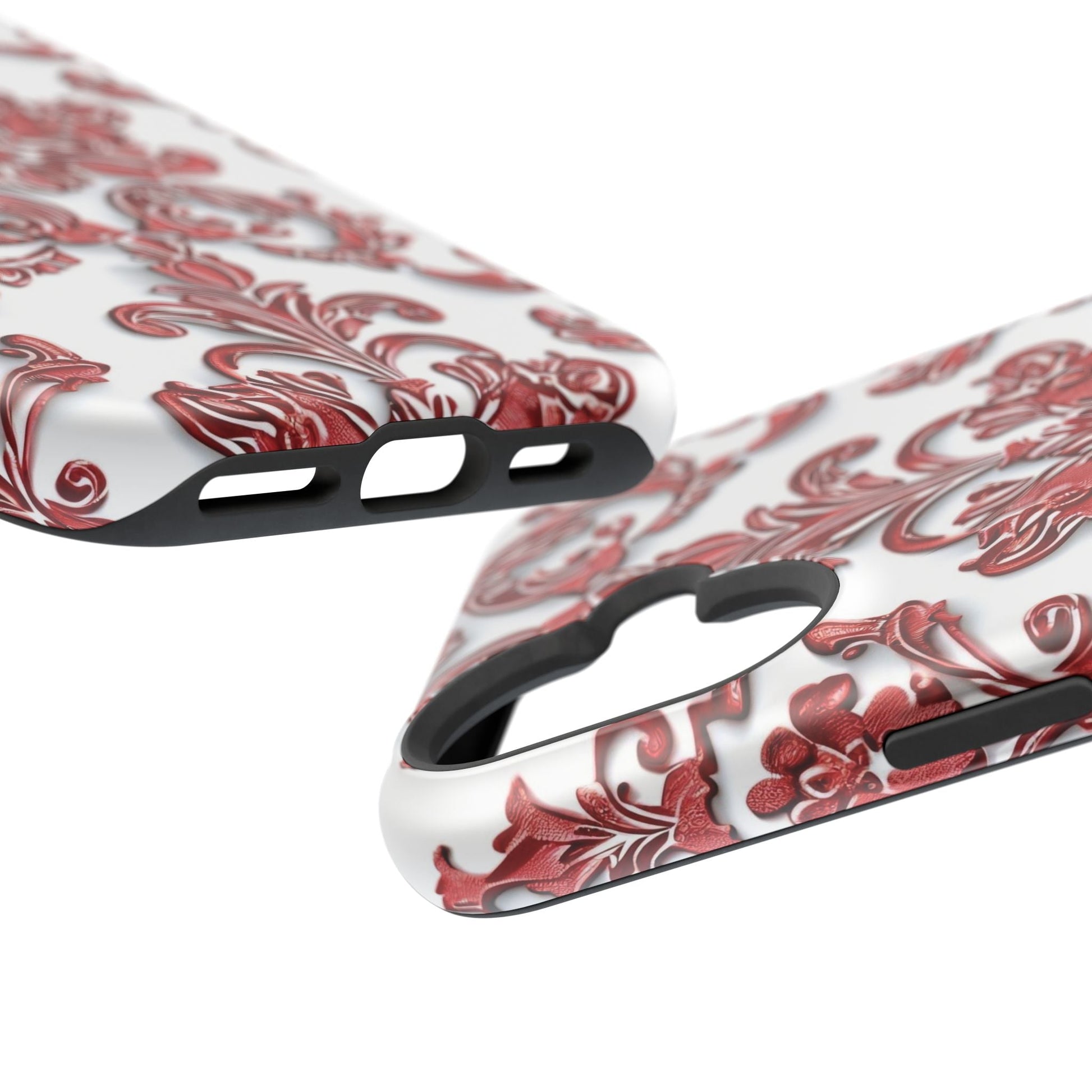 Floral Damask Phone Case — Red Scrolled Impact - Resistant Magnetic Case - DIGITAL X