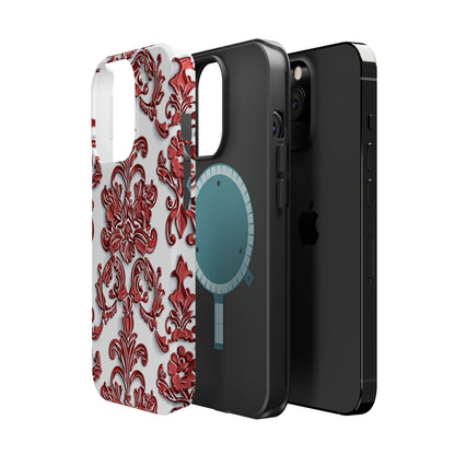 Floral Damask Phone Case — Red Scrolled Impact - Resistant Magnetic Case - DIGITAL X