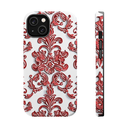 Floral Damask Phone Case — Red Scrolled Impact - Resistant Magnetic Case - DIGITAL X
