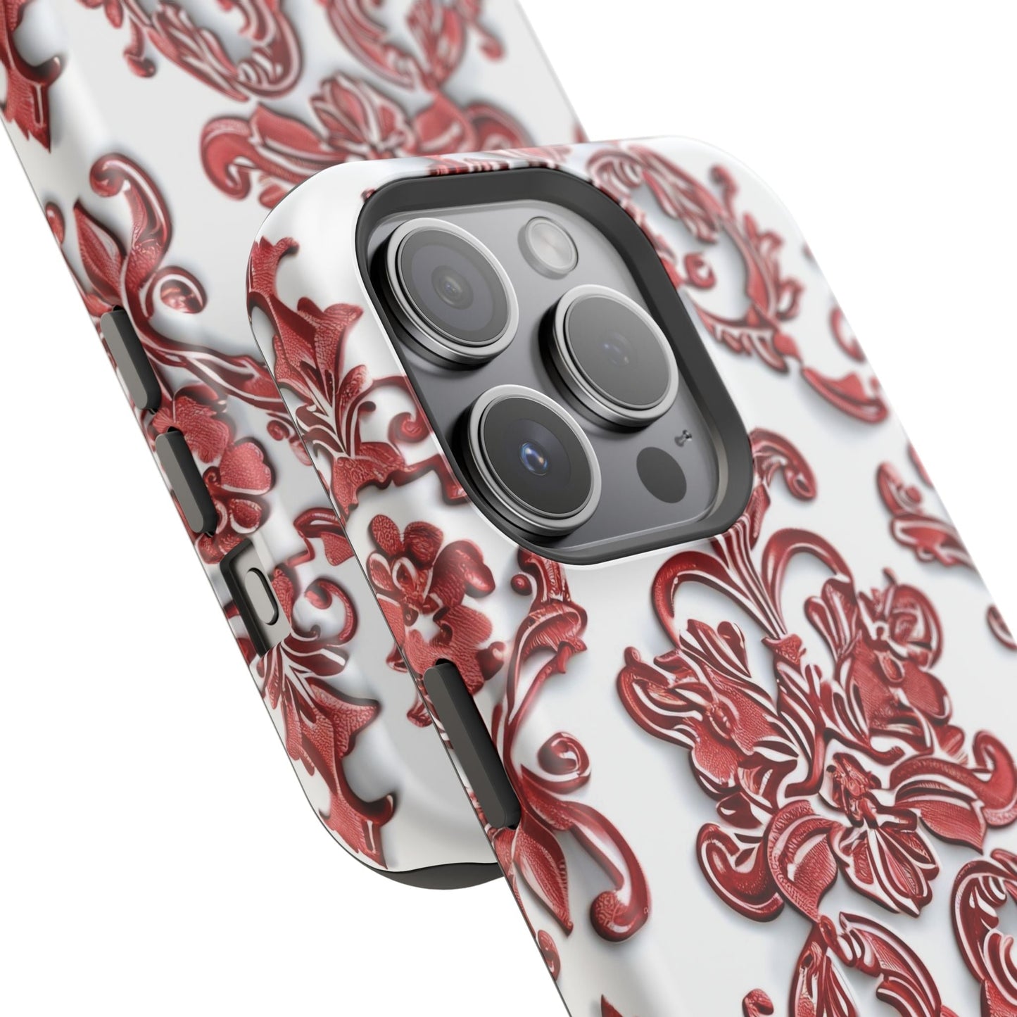 Floral Damask Phone Case — Red Scrolled Impact - Resistant Magnetic Case - DIGITAL X