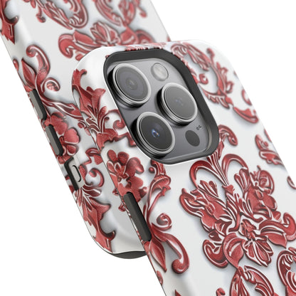 Floral Damask Phone Case — Red Scrolled Impact - Resistant Magnetic Case - DIGITAL X