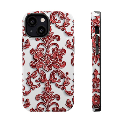 Floral Damask Phone Case — Red Scrolled Impact - Resistant Magnetic Case - DIGITAL X