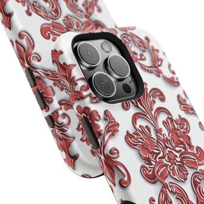 Floral Damask Phone Case — Red Scrolled Impact - Resistant Magnetic Case - DIGITAL X