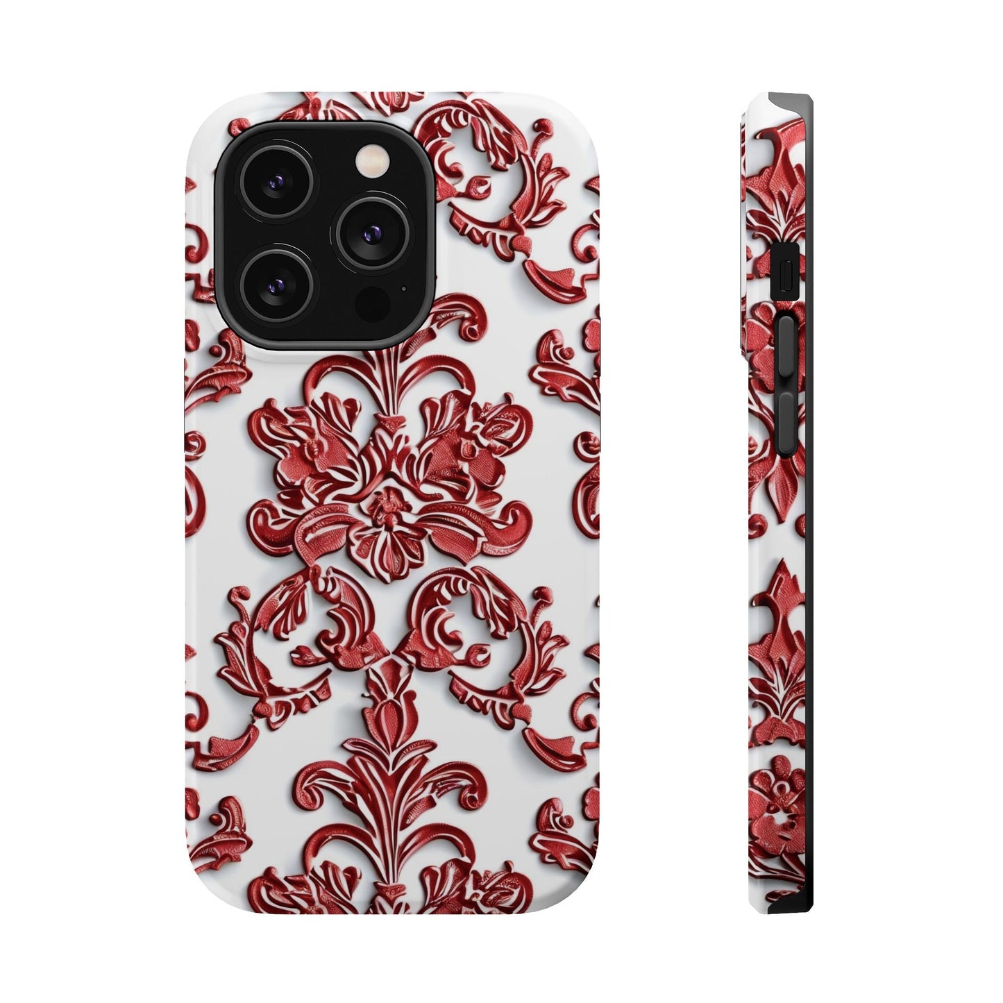 Floral Damask Phone Case — Red Scrolled Impact - Resistant Magnetic Case - DIGITAL X