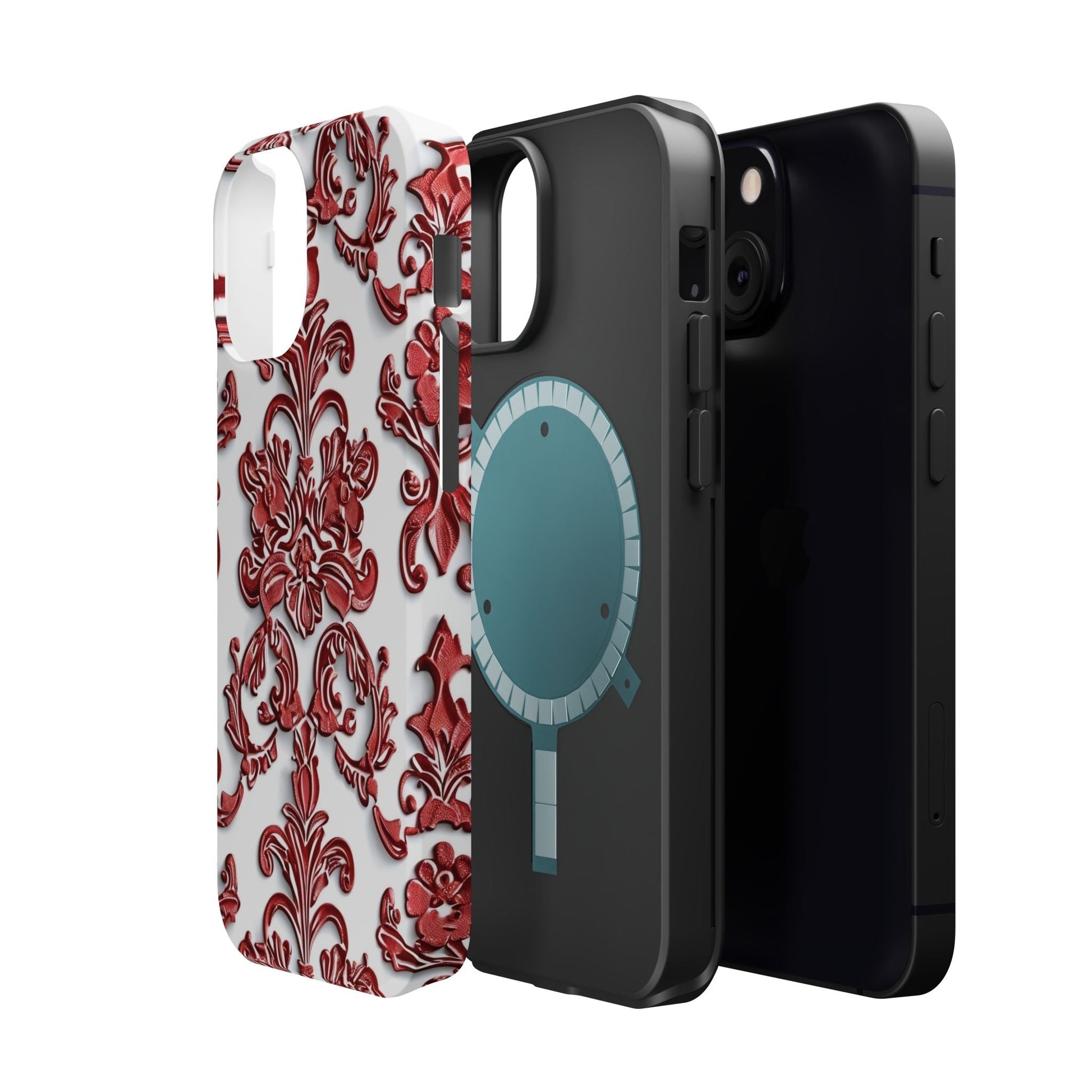 Floral Damask Phone Case — Red Scrolled Impact - Resistant Magnetic Case - DIGITAL X