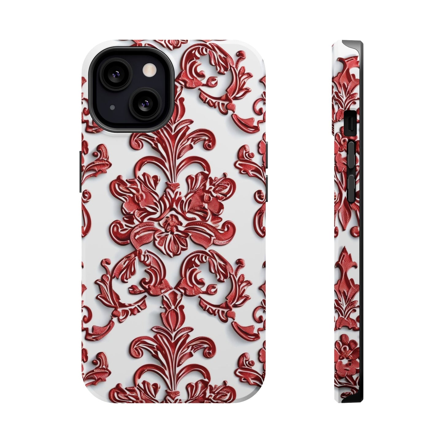 Floral Damask Phone Case — Red Scrolled Impact - Resistant Magnetic Case - DIGITAL X