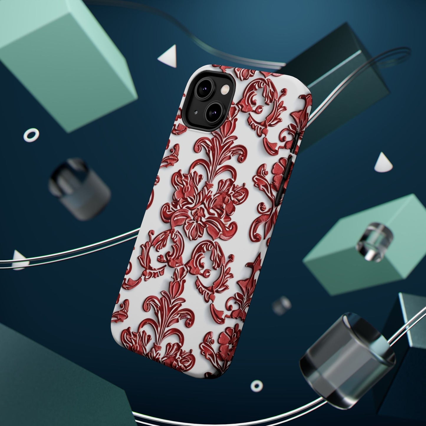 Floral Damask Phone Case — Red Scrolled Impact - Resistant Magnetic Case - DIGITAL X