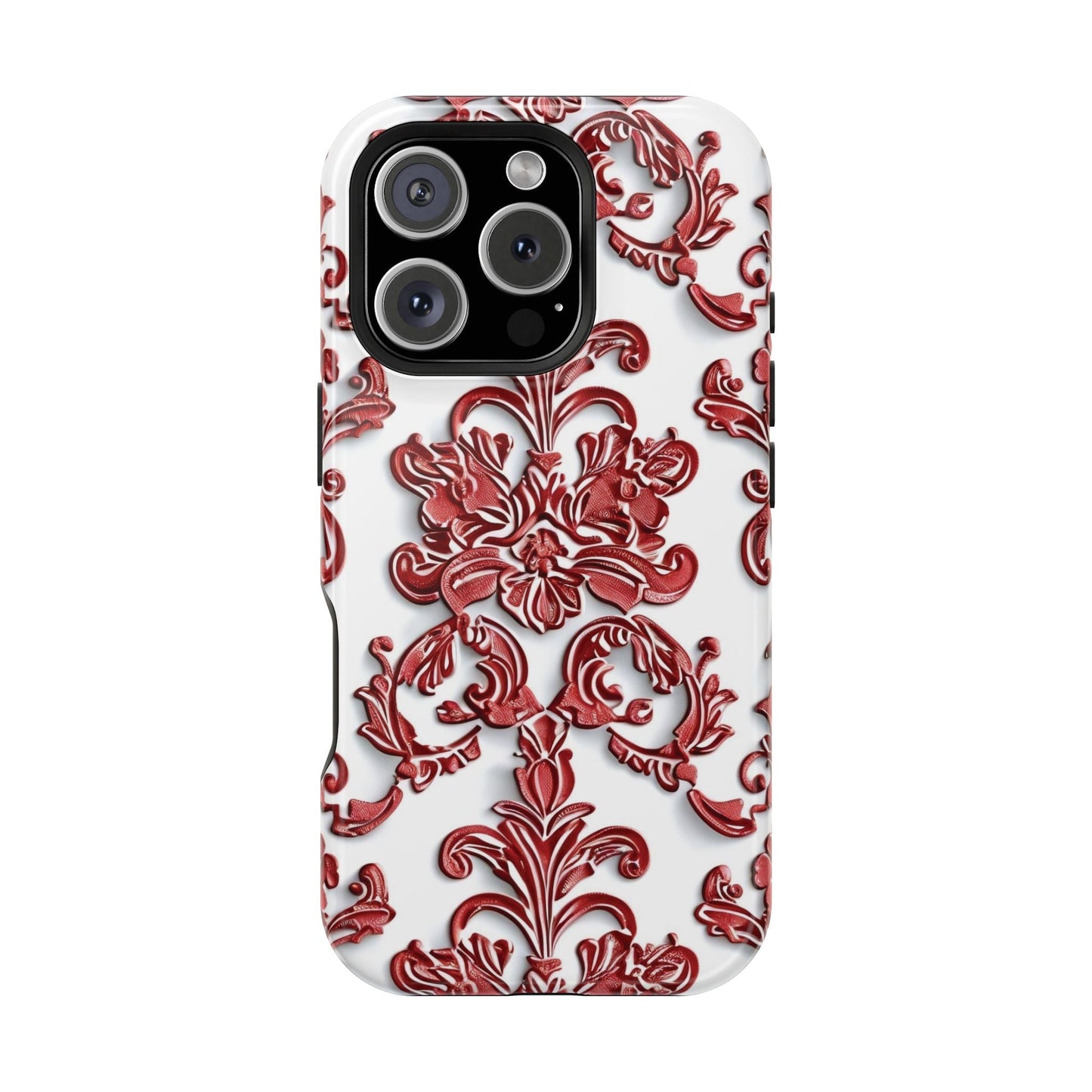 Floral Damask Phone Case — Red Scrolled Impact - Resistant Magnetic Case - DIGITAL X