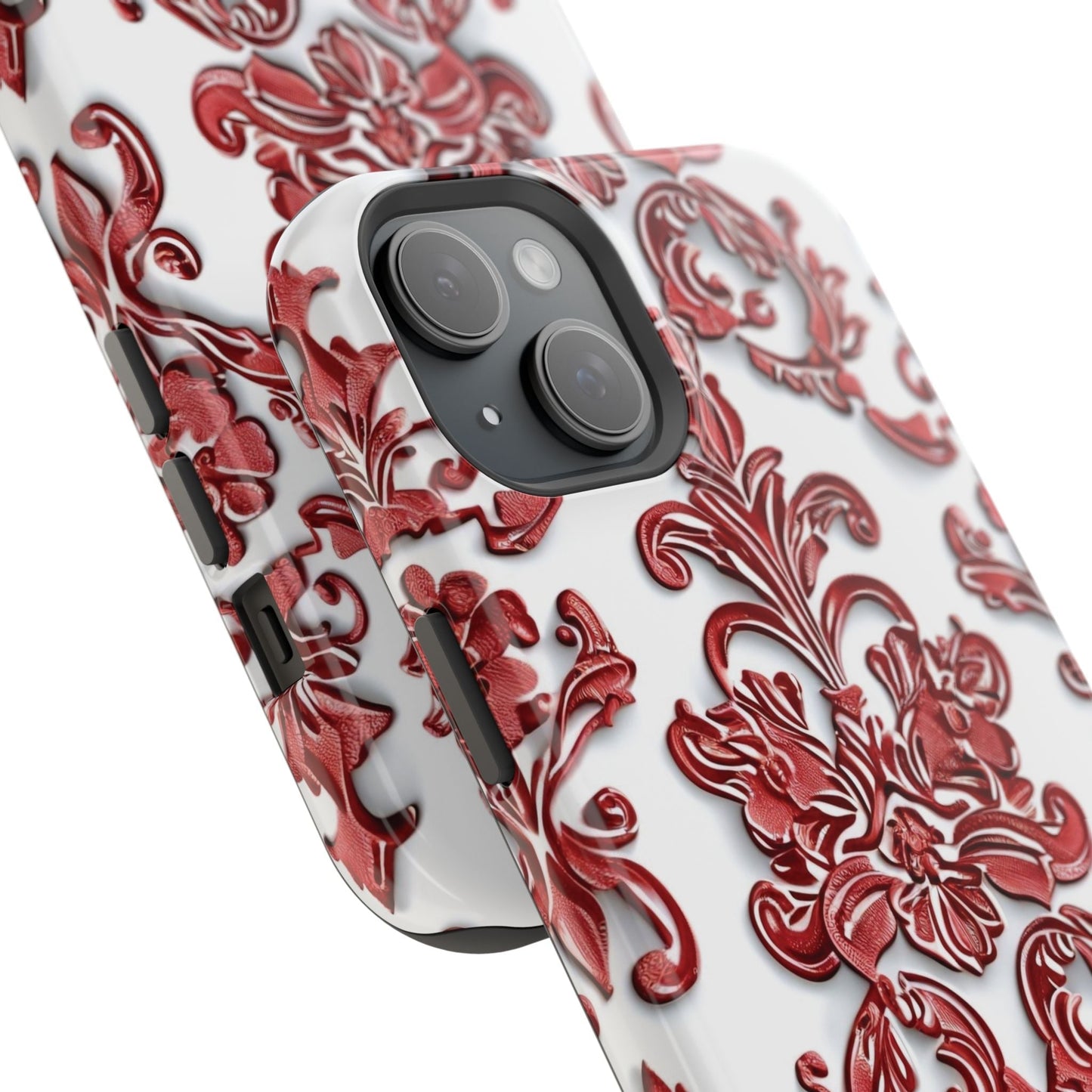 Floral Damask Phone Case — Red Scrolled Impact - Resistant Magnetic Case - DIGITAL X