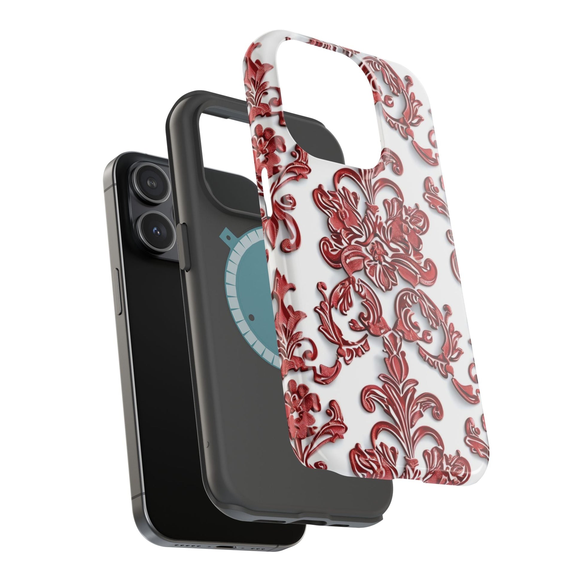 Floral Damask Phone Case — Red Scrolled Impact - Resistant Magnetic Case - DIGITAL X