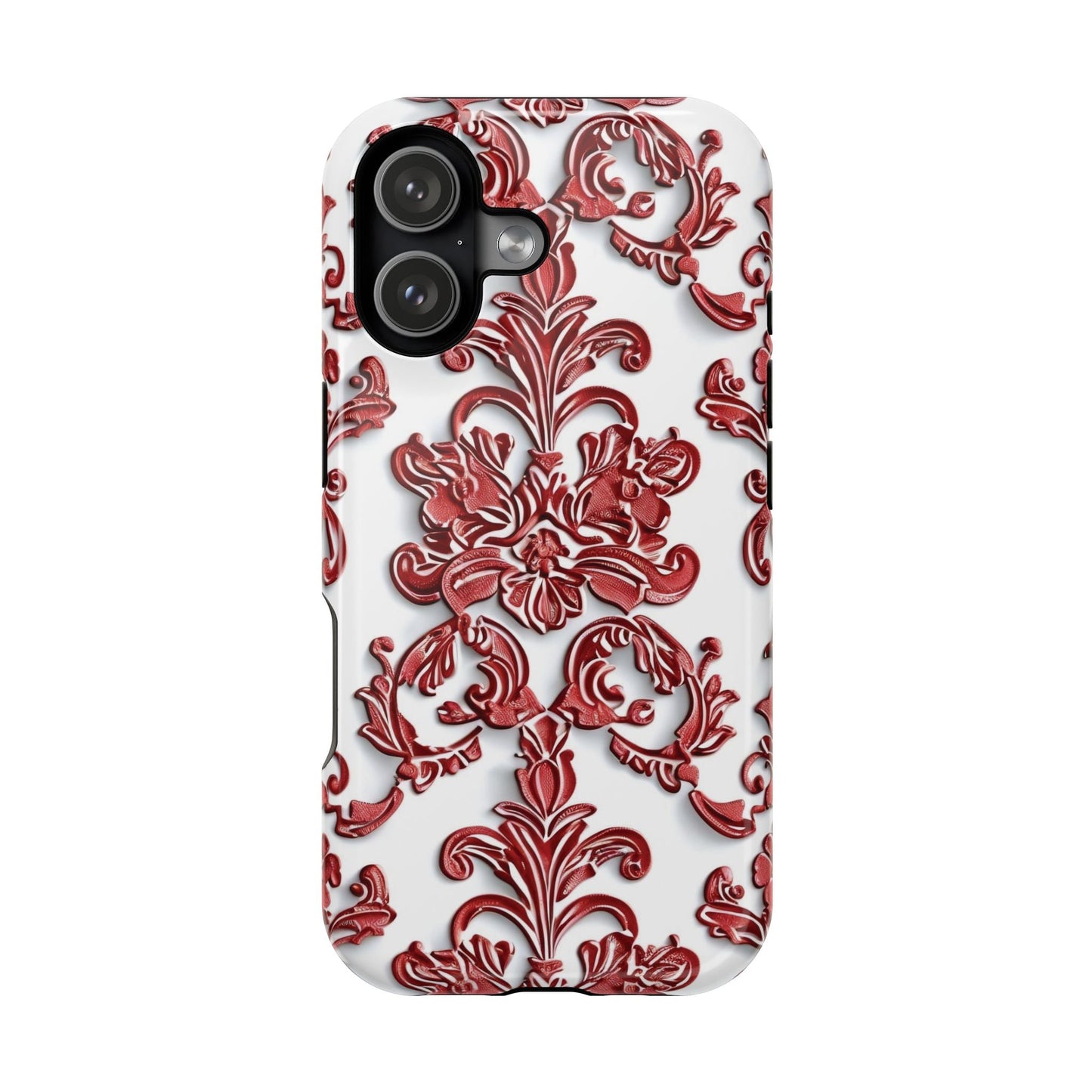 Floral Damask Phone Case — Red Scrolled Impact - Resistant Magnetic Case - DIGITAL X