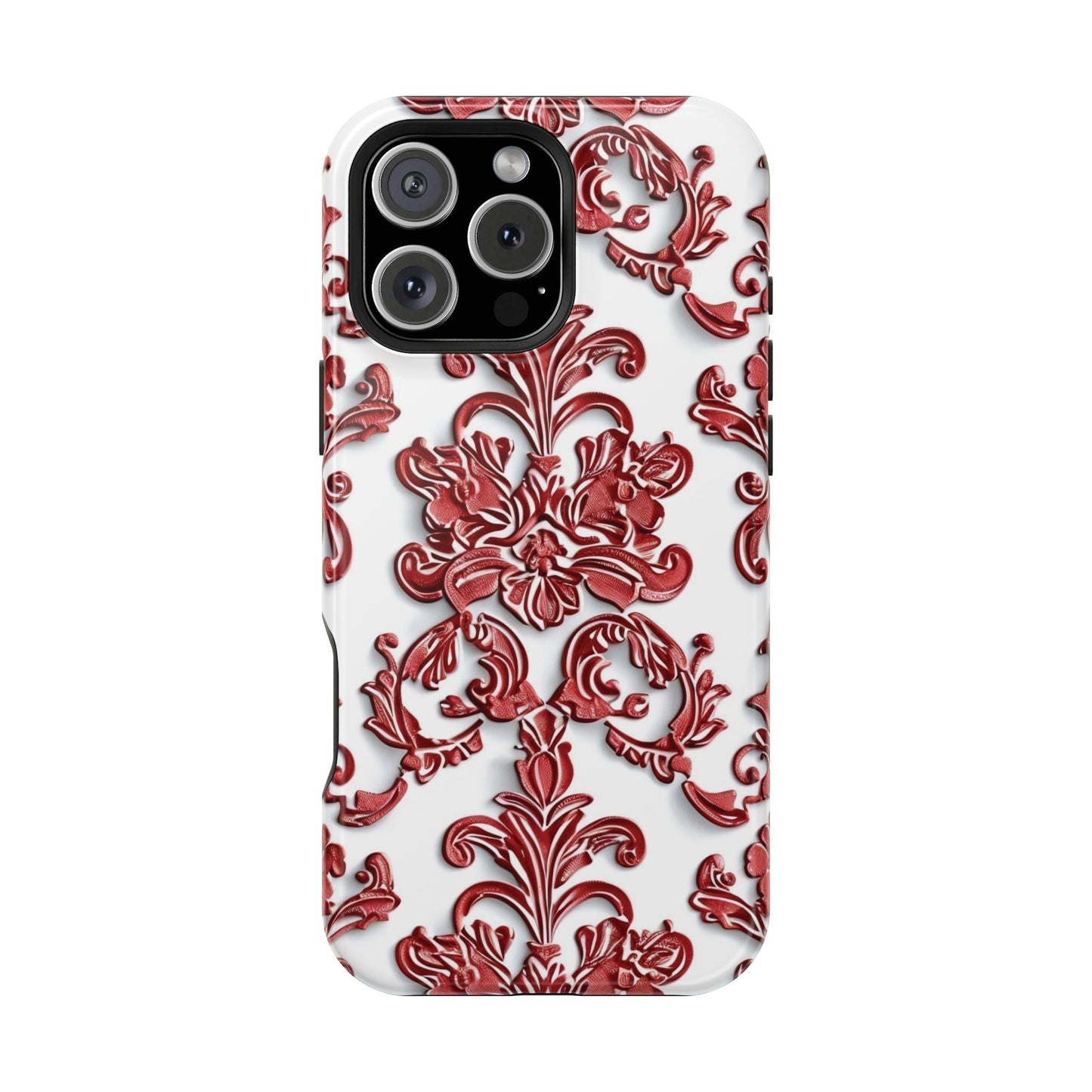 Floral Damask Phone Case — Red Scrolled Impact - Resistant Magnetic Case - DIGITAL X