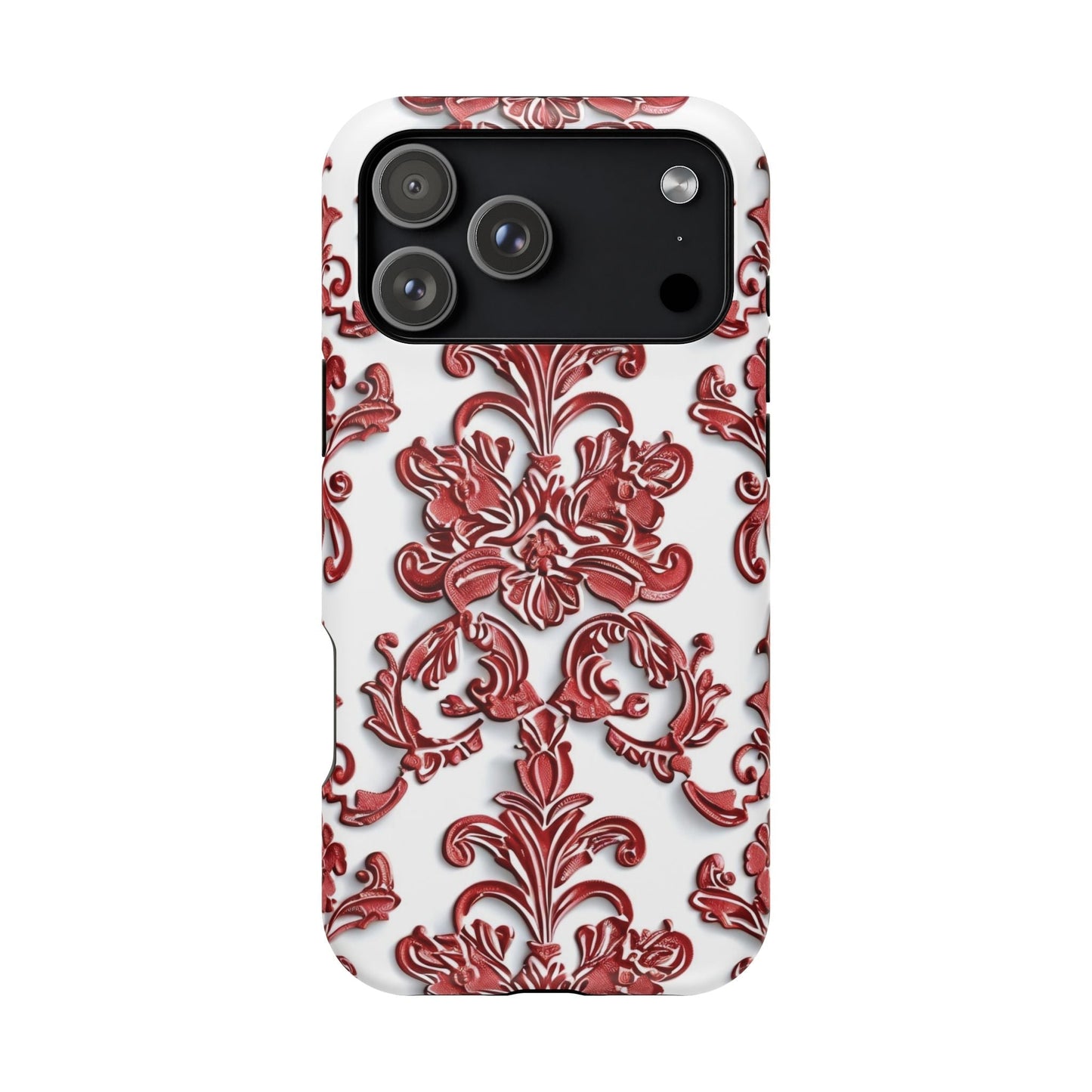 Floral Damask Phone Case — Red Scrolled Impact - Resistant Magnetic Case - DIGITAL X