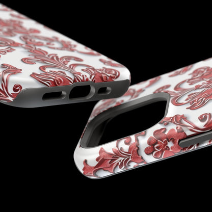 Floral Damask Phone Case — Red Scrolled Impact - Resistant Magnetic Case - DIGITAL X