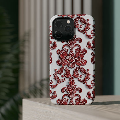 Floral Damask Phone Case — Red Scrolled Impact - Resistant Magnetic Case - DIGITAL X