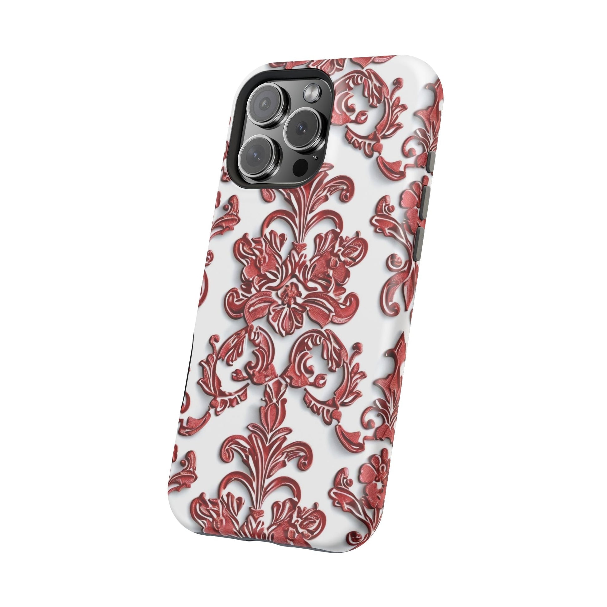 Floral Damask Phone Case — Red Scrolled Impact - Resistant Magnetic Case - DIGITAL X