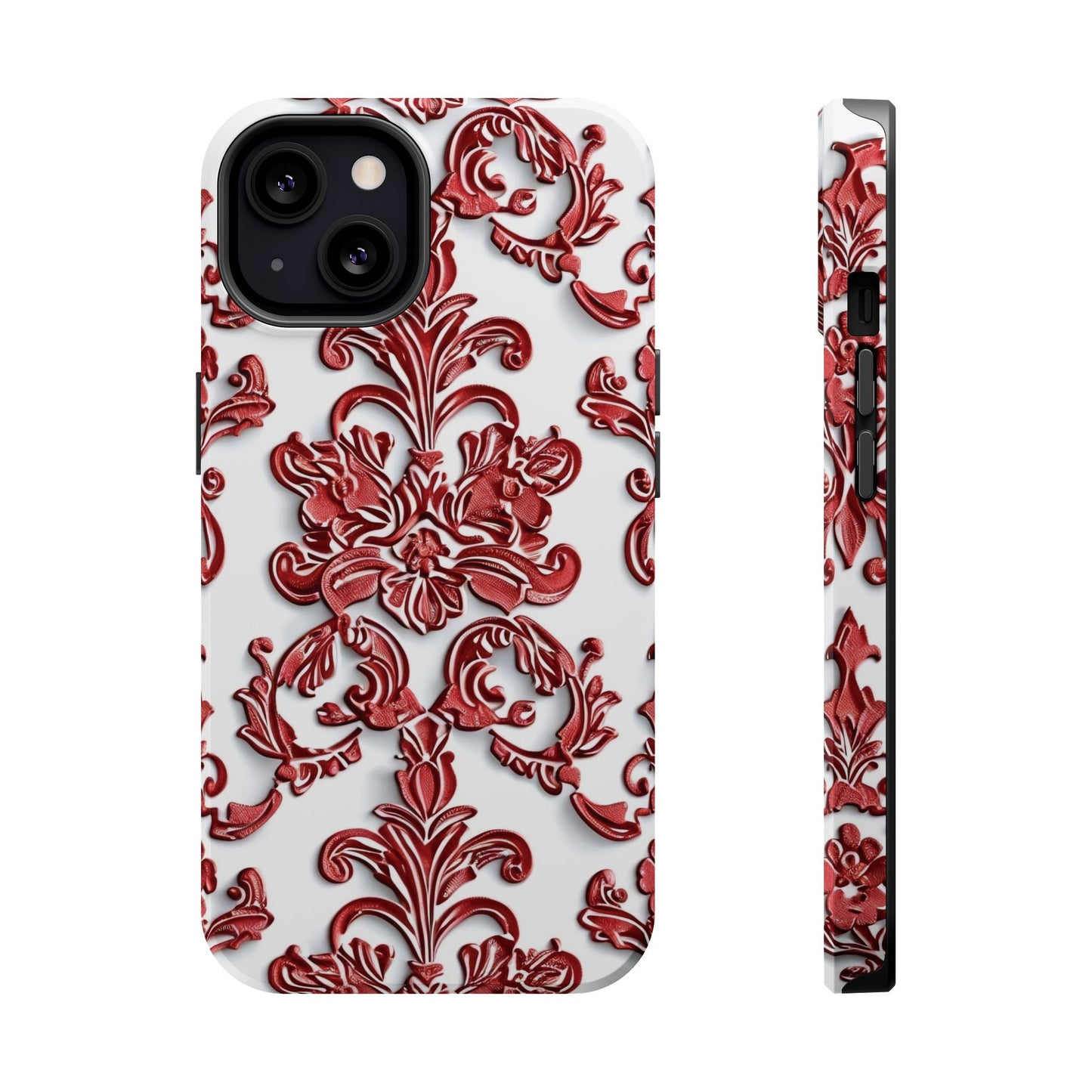 Floral Damask Phone Case — Red Scrolled Impact - Resistant Magnetic Case - DIGITAL X