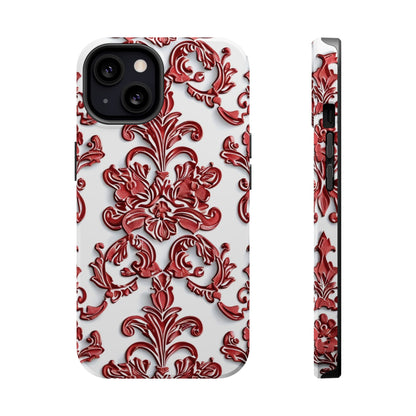 Floral Damask Phone Case — Red Scrolled Impact - Resistant Magnetic Case - DIGITAL X