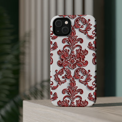 Floral Damask Phone Case — Red Scrolled Impact - Resistant Magnetic Case - DIGITAL X