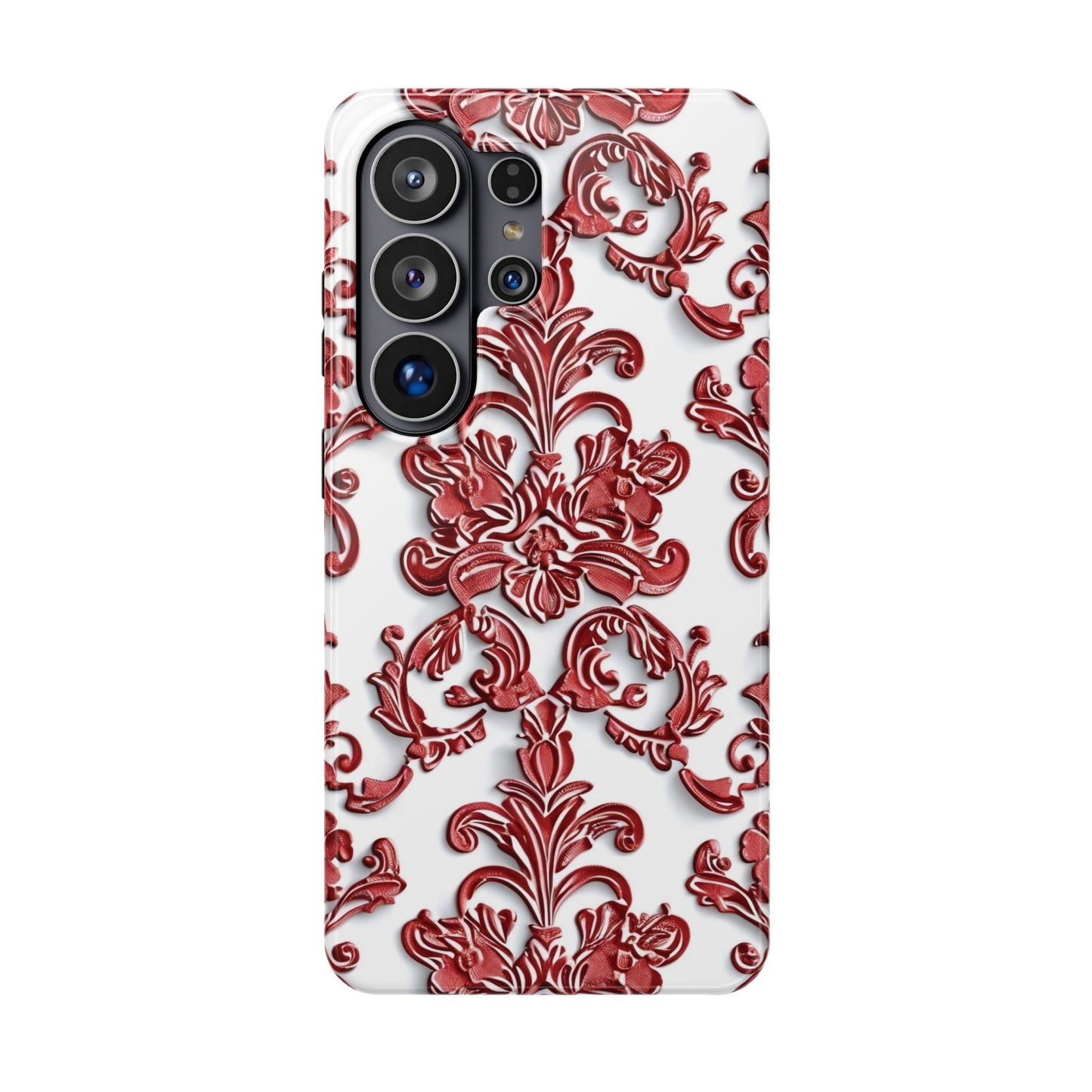 Floral Damask Phone Case — Red Scrolled Impact - Resistant Magnetic Case - DIGITAL X