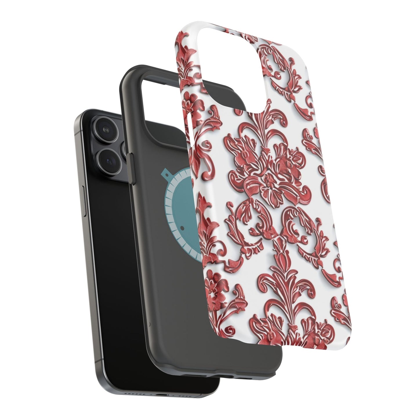 Floral Damask Phone Case — Red Scrolled Impact - Resistant Magnetic Case - DIGITAL X
