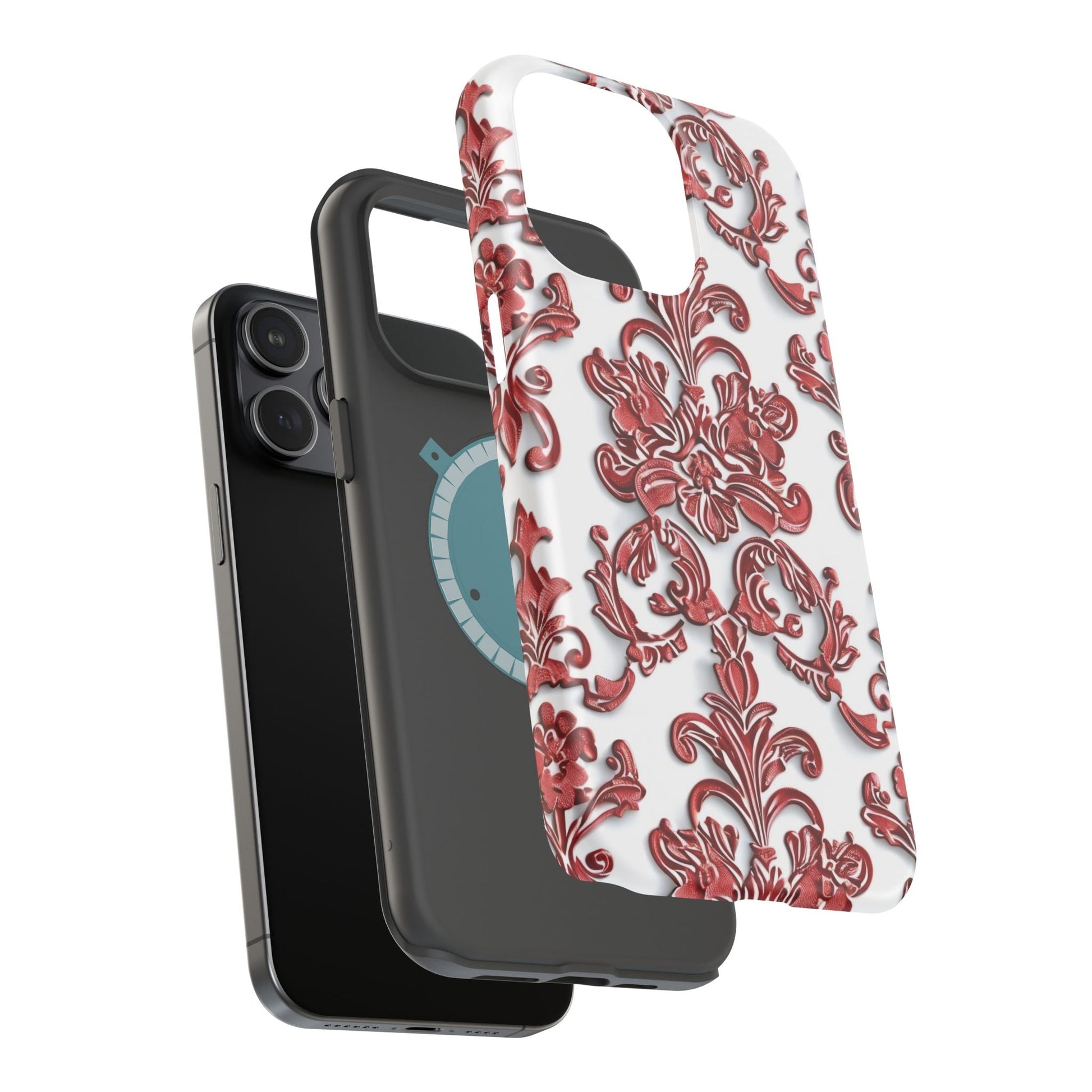 Floral Damask Phone Case — Red Scrolled Impact - Resistant Magnetic Case - DIGITAL X