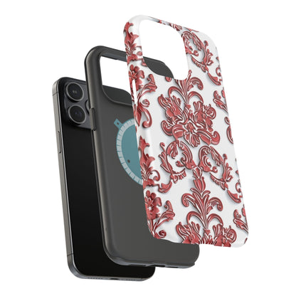 Floral Damask Phone Case — Red Scrolled Impact - Resistant Magnetic Case - DIGITAL X
