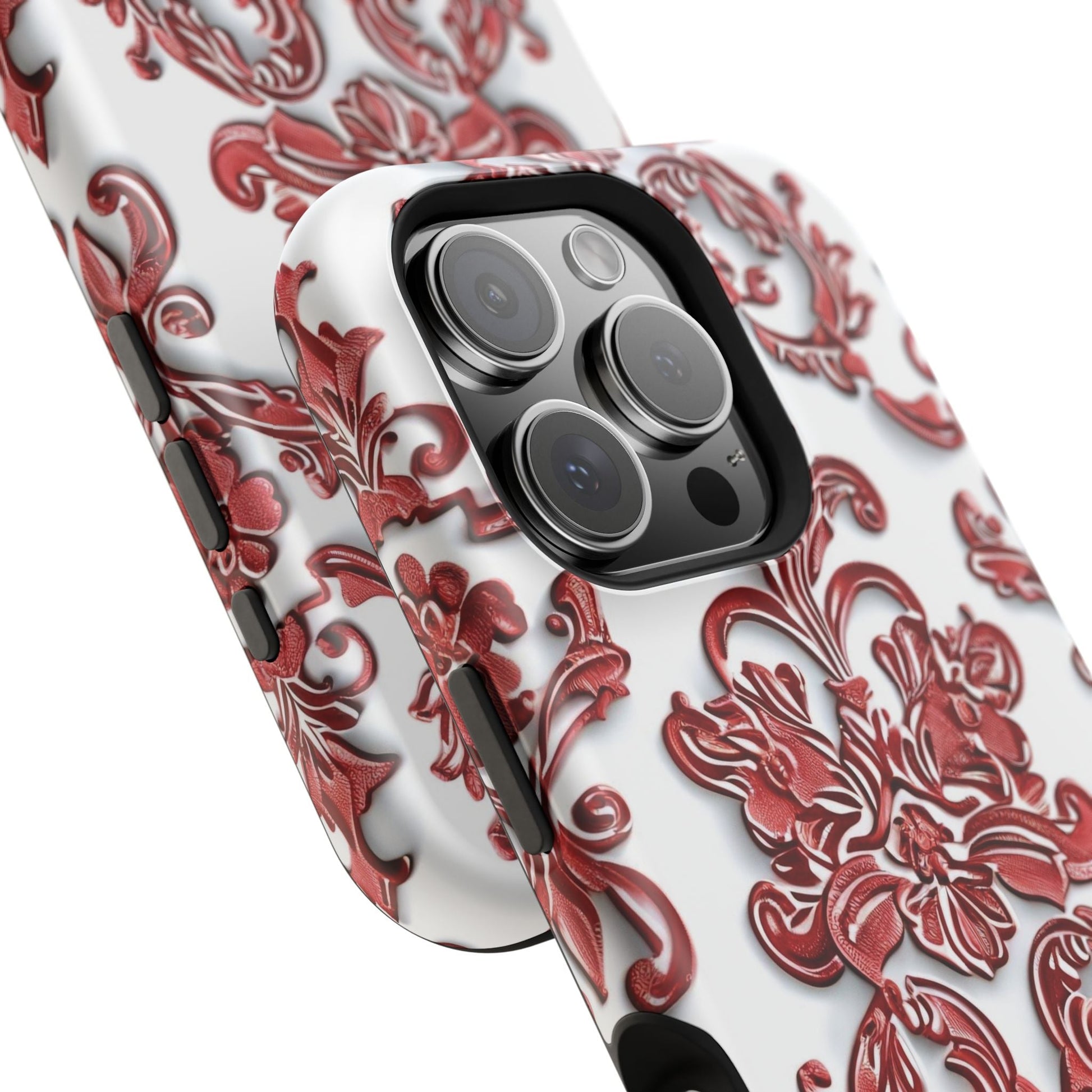 Floral Damask Phone Case — Red Scrolled Impact - Resistant Magnetic Case - DIGITAL X