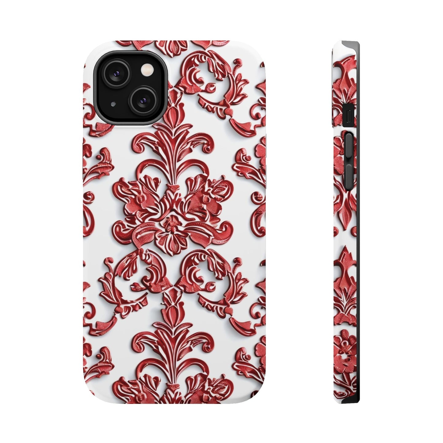 Floral Damask Phone Case — Red Scrolled Impact - Resistant Magnetic Case - DIGITAL X