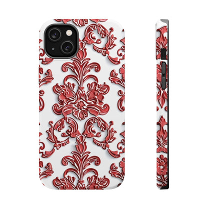 Floral Damask Phone Case — Red Scrolled Impact - Resistant Magnetic Case - DIGITAL X