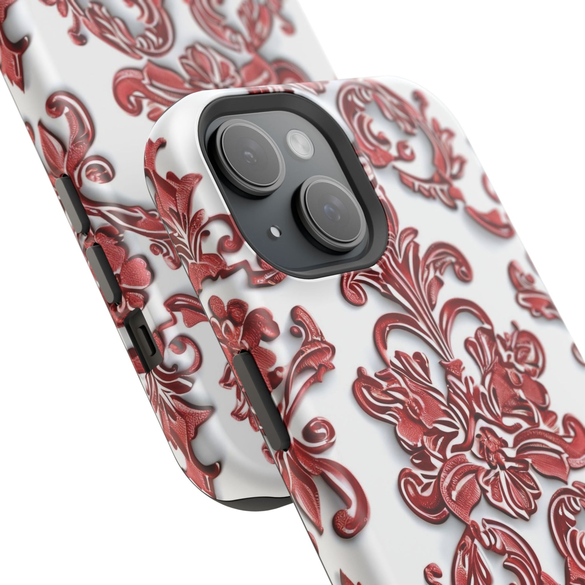 Floral Damask Phone Case — Red Scrolled Impact - Resistant Magnetic Case - DIGITAL X