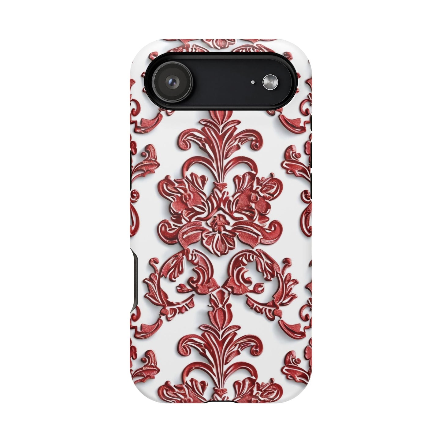 Floral Damask Phone Case — Red Scrolled Impact - Resistant Magnetic Case - DIGITAL X