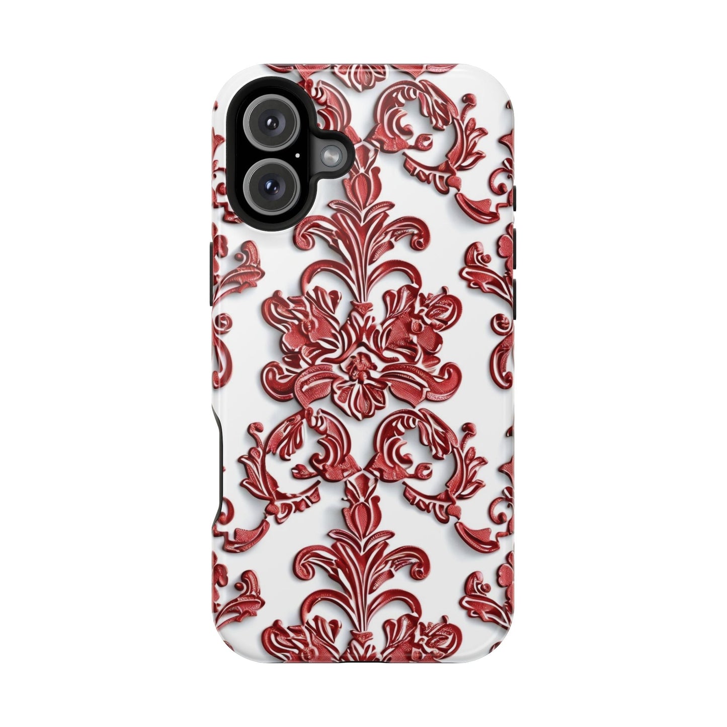 Floral Damask Phone Case — Red Scrolled Impact - Resistant Magnetic Case - DIGITAL X