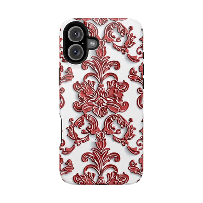 Floral Damask Phone Case — Red Scrolled Impact - Resistant Magnetic Case - DIGITAL X