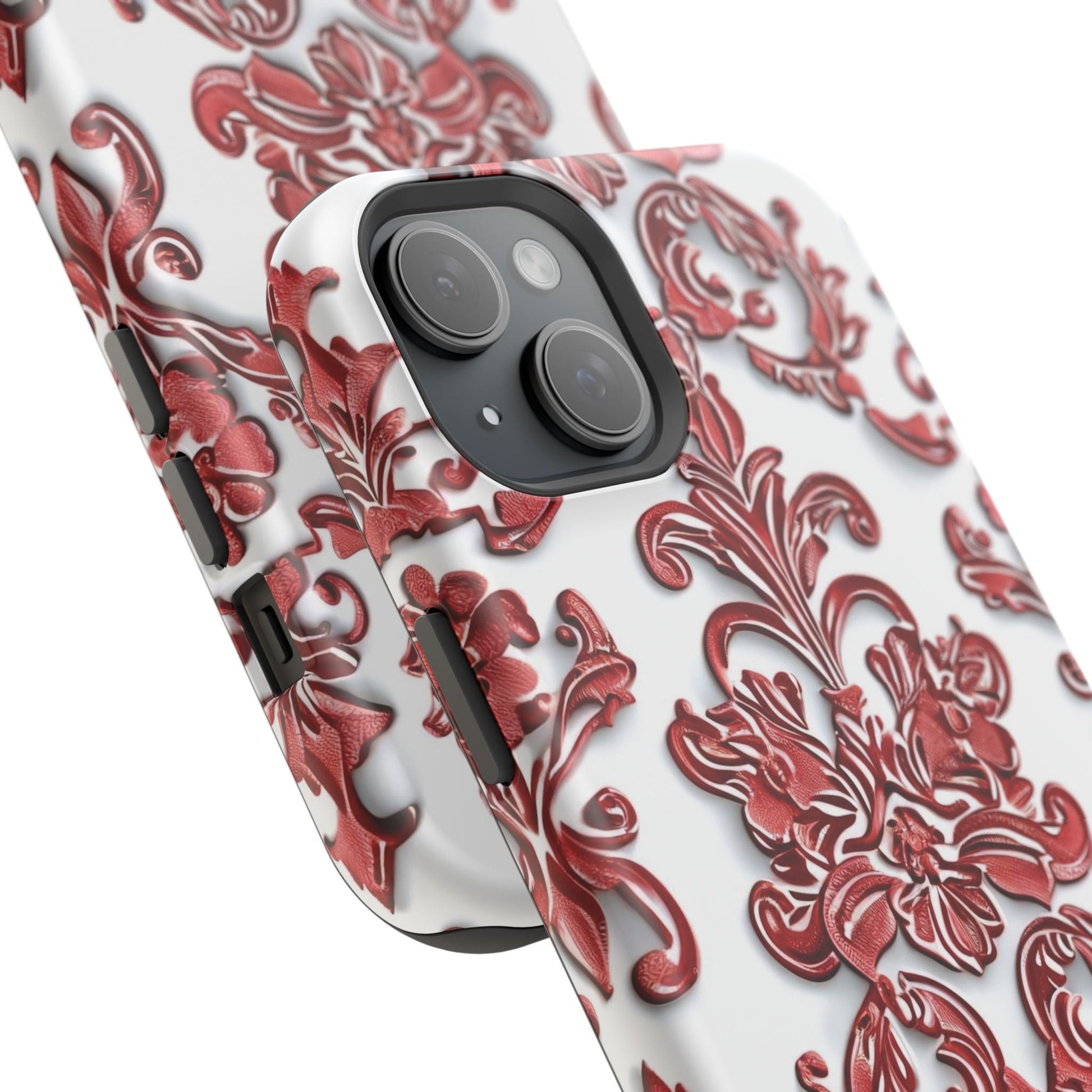 Floral Damask Phone Case — Red Scrolled Impact - Resistant Magnetic Case - DIGITAL X