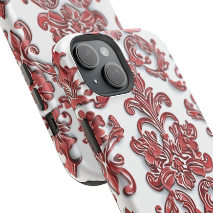 Floral Damask Phone Case — Red Scrolled Impact - Resistant Magnetic Case - DIGITAL X