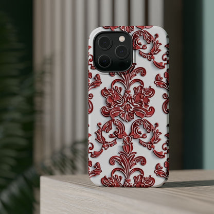 Floral Damask Phone Case — Red Scrolled Impact - Resistant Magnetic Case - DIGITAL X