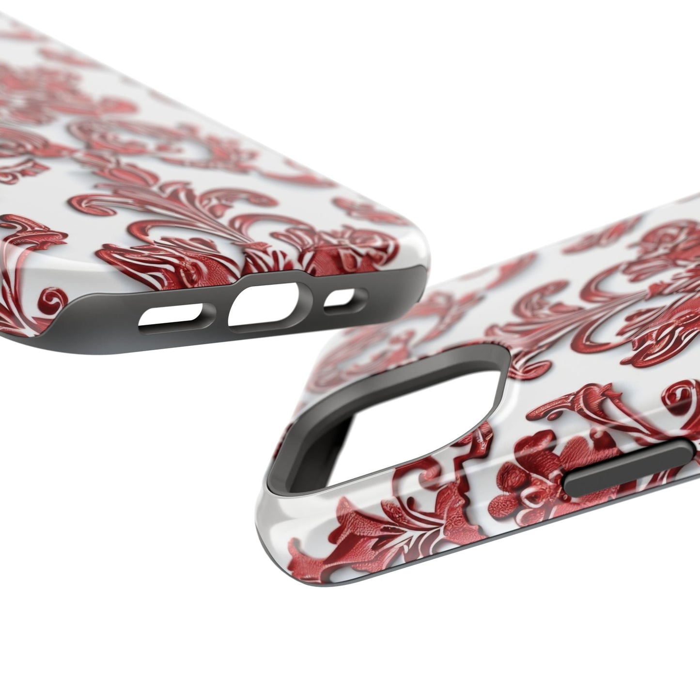 Floral Damask Phone Case — Red Scrolled Impact - Resistant Magnetic Case - DIGITAL X