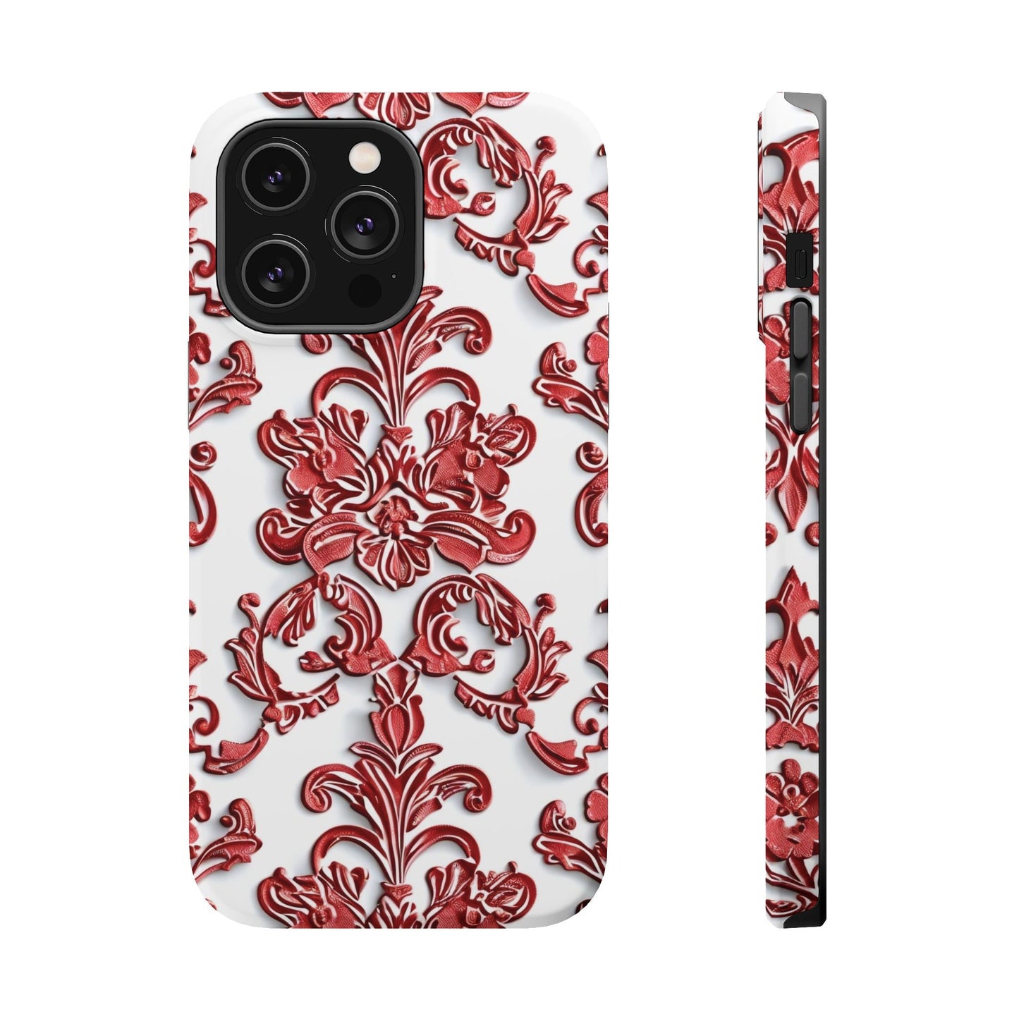 Floral Damask Phone Case — Red Scrolled Impact - Resistant Magnetic Case - DIGITAL X