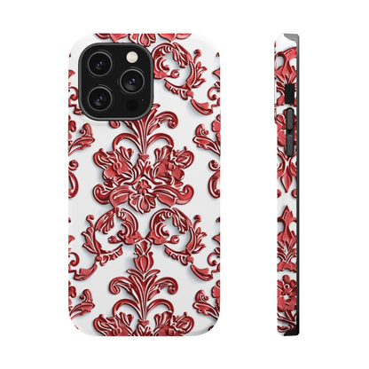 Floral Damask Phone Case — Red Scrolled Impact - Resistant Magnetic Case - DIGITAL X