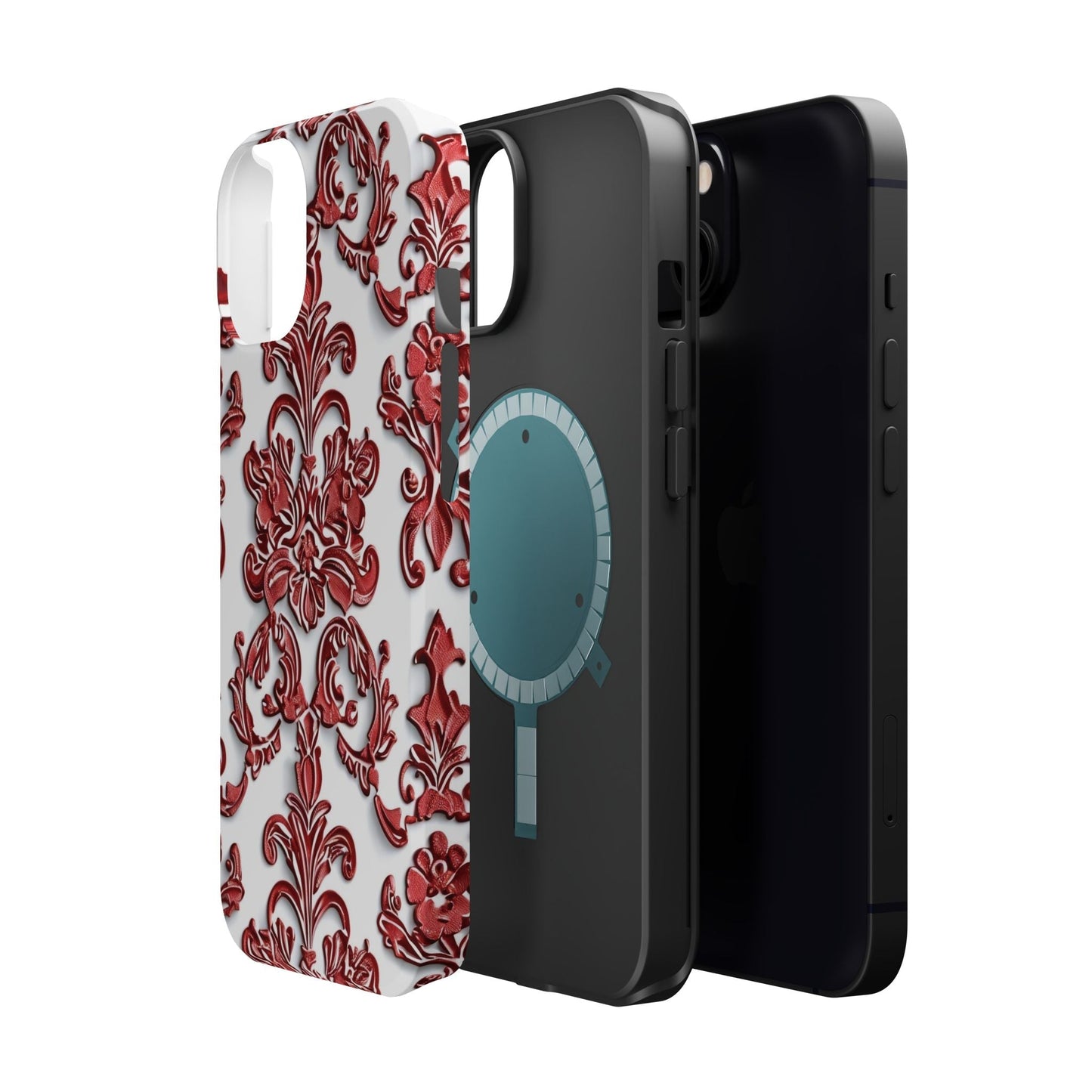 Floral Damask Phone Case — Red Scrolled Impact - Resistant Magnetic Case - DIGITAL X